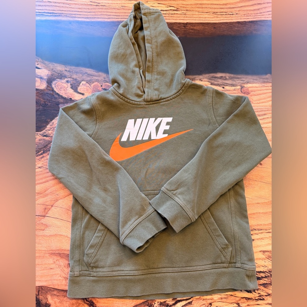 Nike Hoodie Youth Medium Olive Green Pullover Sweatshirt